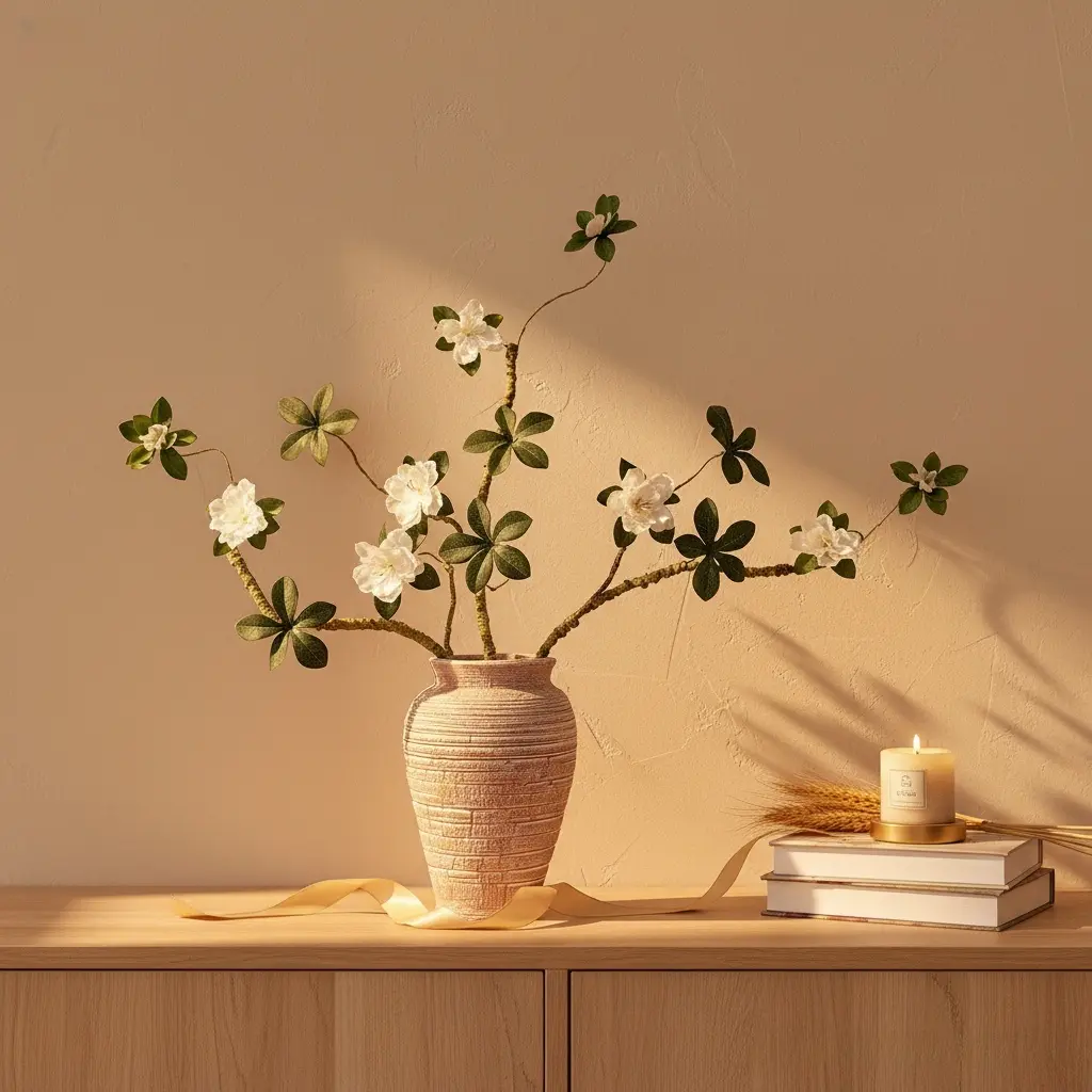 Chinese Style Rhododendron Artificial Flowers with Flexible Foam Branches Bendable Floral Arrangements for Home Decor Fake Blooming Displays Silk Fruit Plants Ornaments