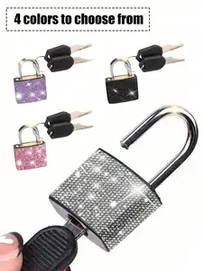 Mini Shiny Crystal Keychain Lock, Metal Small Lock with 2 Keys, No Assembly Needed, Ideal for Luggage, Storage Cabinets, Gym, School, Holiday Gift