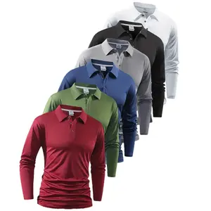 6pcs Men's Long Sleeve Turn-down Collar Solid Color Basic Polo Tee Shirts, Casual Sportswear Tops for Travel & Work, Spring Autumn Classic Menswear (Multicolor)