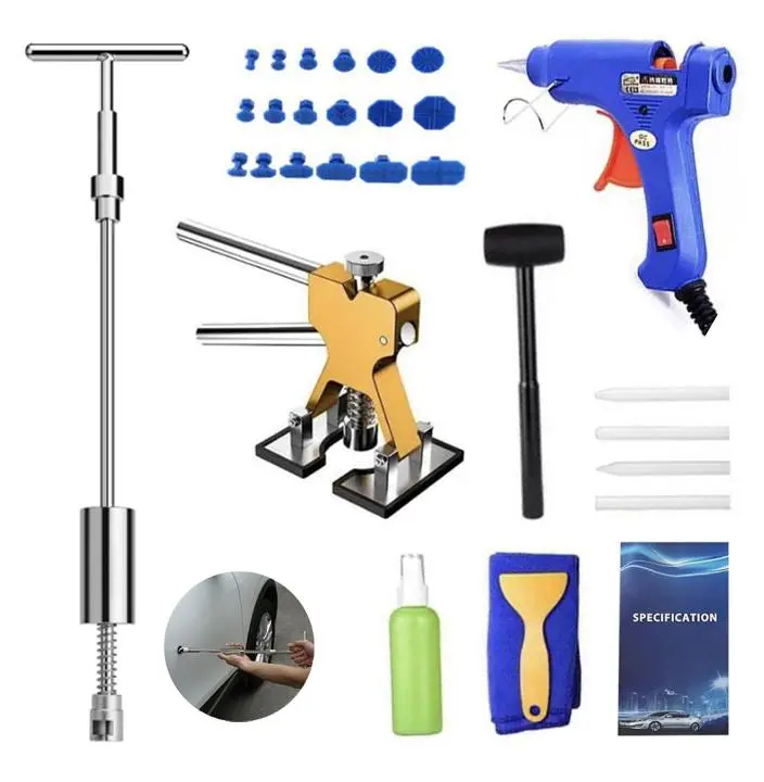 30Pcs Professional Car Dent Repair Kit with Slide Hammer & T-bar, Golden Lifter, Glue Gun – Complete Auto Body Dent  Emergency Tool Set  Portable Repair Tools Kit
