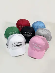 Men's Fashion Baseball Cap, Five-Star Colorblock Mesh Design, Summer Versatile Trucker Hat, Embroidered Trucker Hat, Stylish Casual Wear for Men