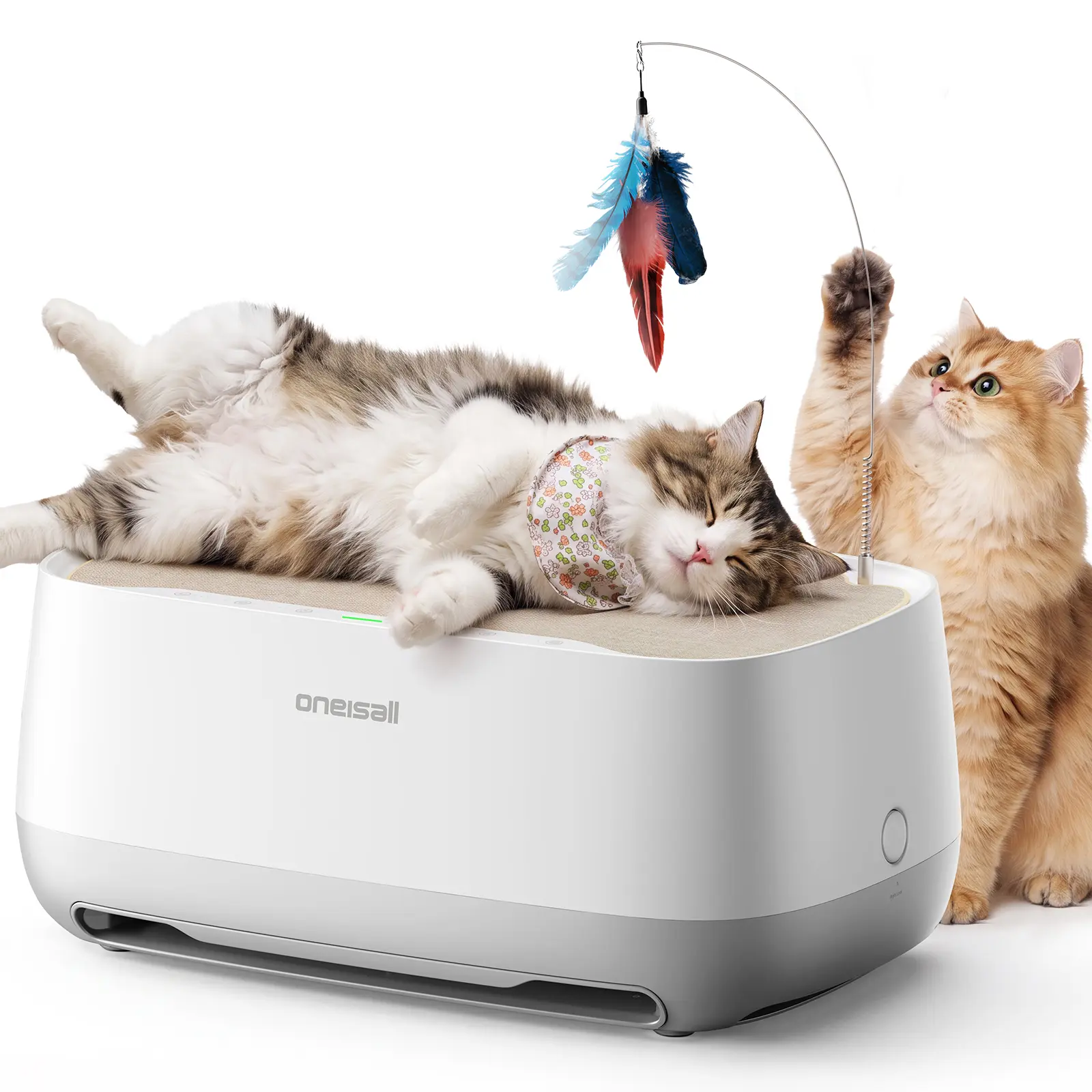 Oneisall Air Purifiers for multi‑cat households with Cat Bed, H13 HEPA for Multi‑Cat Home, 3-Sided Air Intake, PM2.5 Air Quality Monitor，Bottom with Independent Hair Collection Bin, Quiet Multi‑Speed, Captures Pet Fur, Odors, Allergens & Dust
