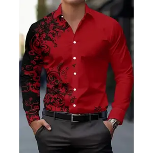 Men’s Retro Paisley Print Shirt – 100% polyester long-sleeve button-up collared shirt, non-stretch woven fabric, regular fit, machine washable for spring/fall casual and semi-formal wear