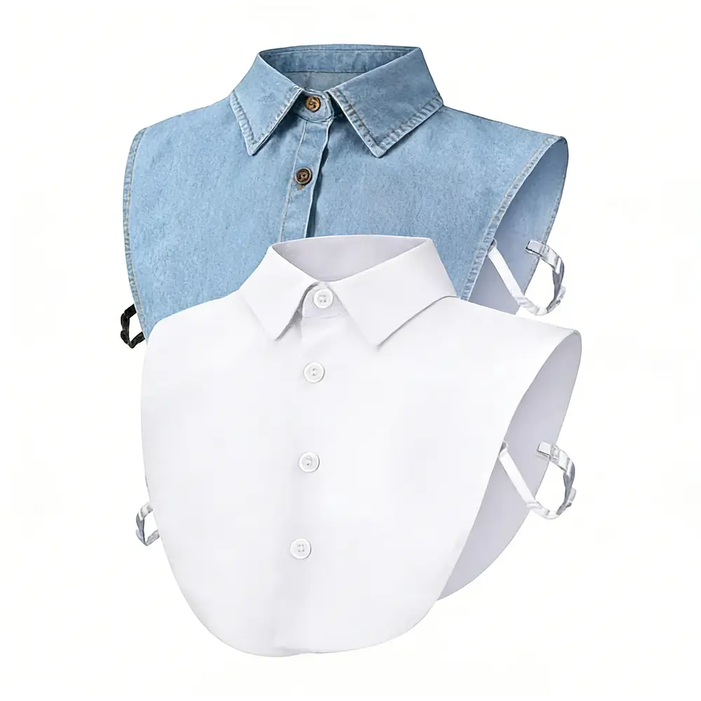 Women's Fake Collars, 2-Piece Classic Peter Pan Style Set, Detachable Dickey Half Shirt with Adjustable Sides for Blouses and Sweaters, Halloween, Smooth, Tops, Casual