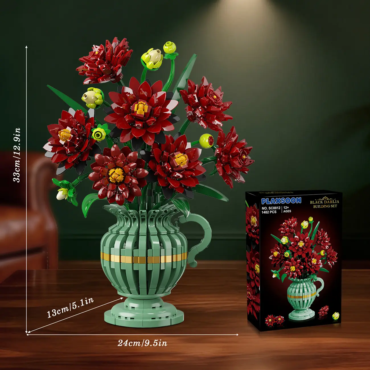 Black Dahlia Flowers Bonsai Building Set, Botanical Collection