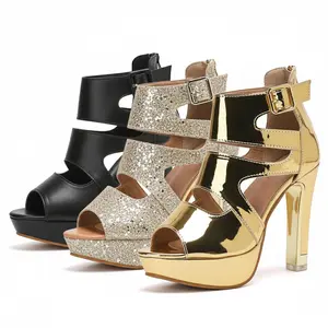 Women's Chunky Platform Sandals - Hollow Out Ankle Strap High Heels - Back Zip Dress Shoes