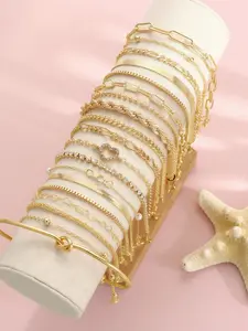 Elegant Vintage Zinc Alloy Bracelet Set, 19 Pieces with Faux Pearls & Geometric Design, Perfect Gift for All Occasions, Exquisite Trendy Bracelet