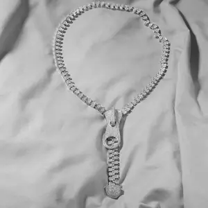 M2-9144 Streetwear Hip Hop Zip Pendant Tennis Chain Necklace Unisex Edgy Statement Bling Jewelry for Bold Fashion Enthusiasts outdoorfun