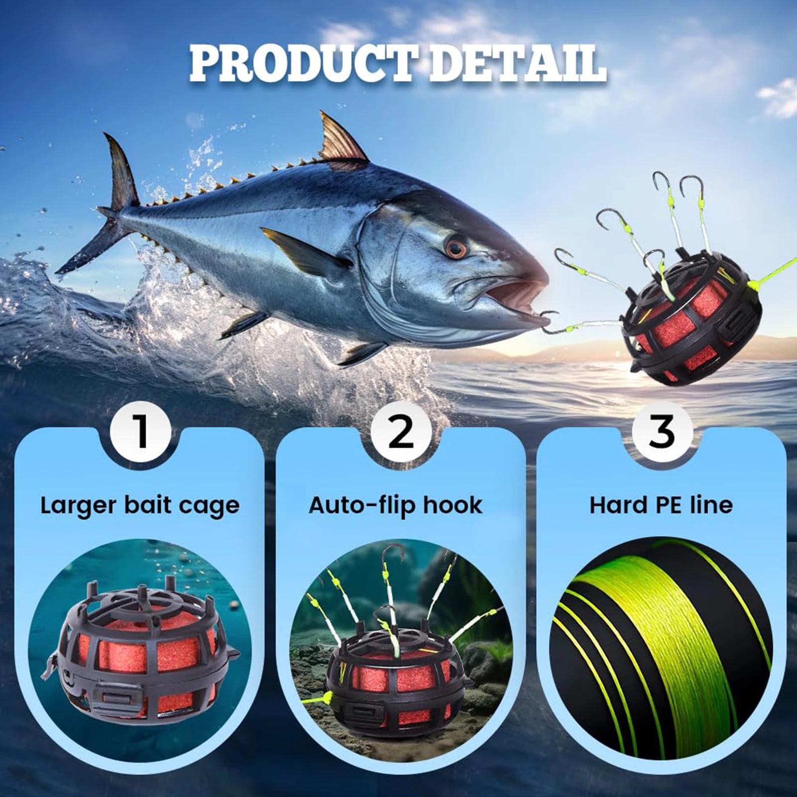 BTF High-Carbon Steel Anti-Snag Off-Bottom Mine Hooks, Pre-Tied Upward Carp Feeder Rig with Bait Cage, Easy Bottom Casting Fishing Gear Accessories for Freshwater Carp Catfish Bass Pole/Baitcaster Fishing