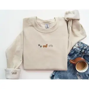 Corgi Dog Embroidered Sweatshirt Cute Corgi Embroidered Crewneck Pet Embroidery Sweater Embroidered Corgi Sweatshirt Cute Corgi Dog Sweater
