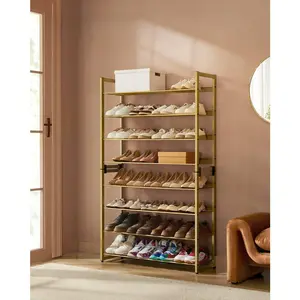 Metal 8-Tier Stackable  Rack Set of 2 (4-Tier Each), Adjustable Flat/Angled Shelves,  Organizer for Garage & Entryway, Holds 32-40 Pairs