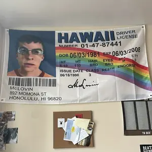 1pc Hawaii McLovin ID Flag 3x5ft Polyester Banner - Vibrant Colors, Double-Stitched Edges & Grommets, Durable Indoor/Outdoor Decor for Graduation, Confirmation, University Dorm Room, Hawaiian Decor, Party Decor, Dorm Room Accessory, High quality Stitching