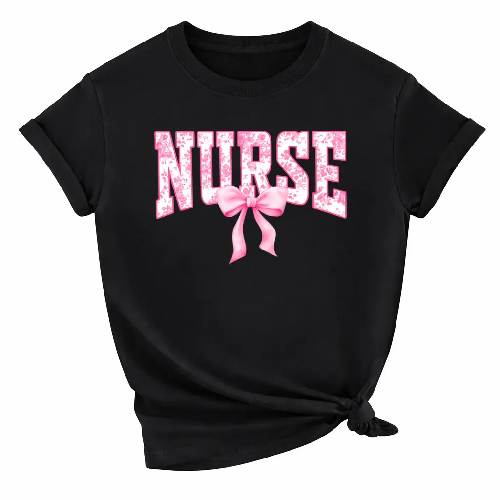Nurse Bow Shirt, Pink Coquette Nurse TShirt, Nurse Gift For Women, Nurse Floral Tee, Toile de Jouy Registered Nurse Shirt, Casual Cotton Graphic Tee Top Womenswear
