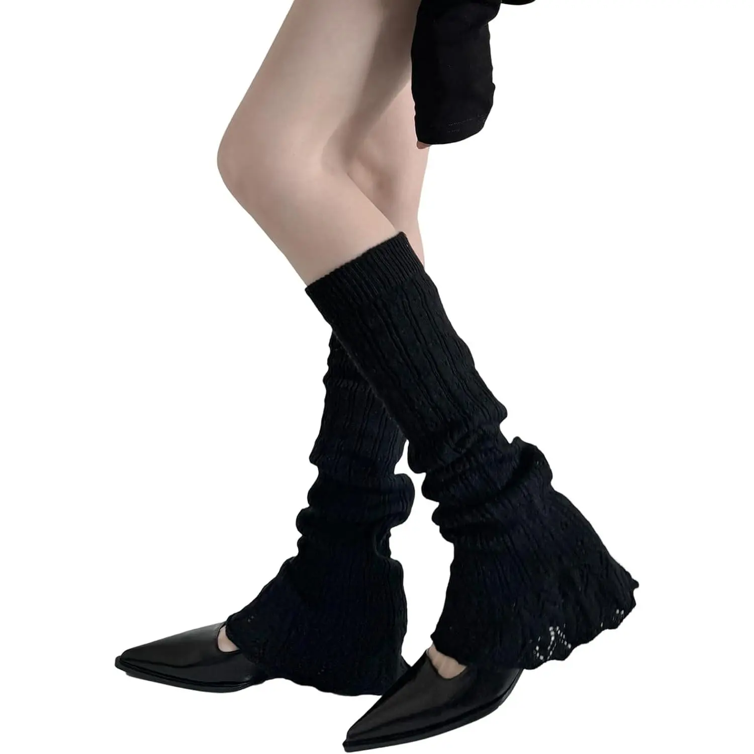 Women Flare Leg Warmers Y2K Kawaii Crochet Knit Ruffle Socks Lolita Stylish Cute Japanese Long Boot Cover for Girls