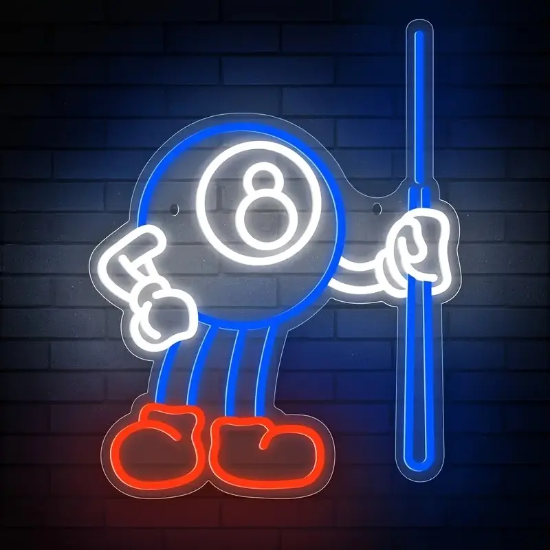 Charming Billiards Anime LED Neon Sign | USB Powered, Dimmable, Metal Chain - Ideal for Bars, Man Caves, and Home Decor