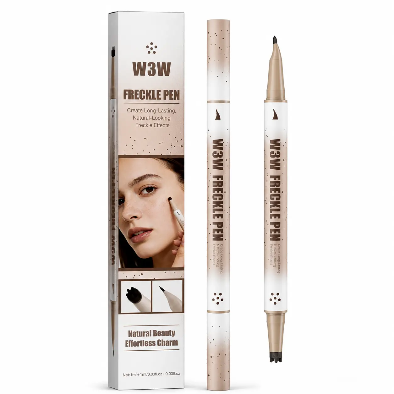 W3w Freckles Pen: Faux Freckle Stamp and Fine Tip Eyeliner for Realistic, Long-Lasting Freckles and Effortless Makeup, Perfect for Daily Wear and Cosplay