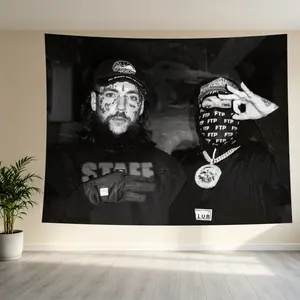 $uicideboy$ Artwork Print Tapestry - Black-White Hip Hop Rap Duo Music Album Wall Flag, Polyester Machine-Washable Home Decor Wall Hanging, Aesthetic Wedding Bedroom Decoration, Artwork Print Tapestries