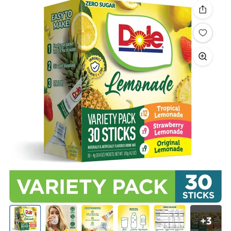 Beverage Lemonade Variety Powder Mix - Tropical, Classic, Strawberry Flavors, 30-Pack Hydration Flavoring Powder