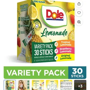 Beverage Lemonade Variety Powder Mix - Tropical, Classic, Strawberry Flavors, 30-Pack Hydration Flavoring Powder