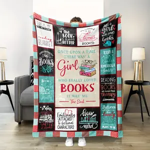 Cozy Flannel Book Lover's Throw Blanket - Soft & Warm, Perfect for Couch, Bed, or Reading Nook, Charming Printed Design with Inspirational Quotes, Mixed Colors, Ideal Gift for Bookworms, Available in Various Sizes, Cute Blanket-280GSM