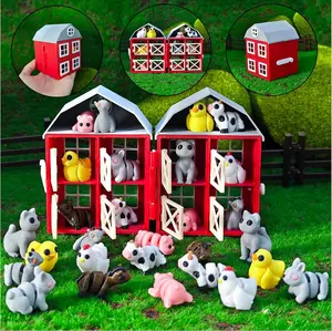 17 Pcs Mini 3D Printed Animal Figurines Set with Red Barn, Flexible Articulated Fidget Toys, Pocket Fidget Toys Bulk, Cute Desk Decor, Party Favors, Classroom Rewards, New Year, Birthday Gifts
