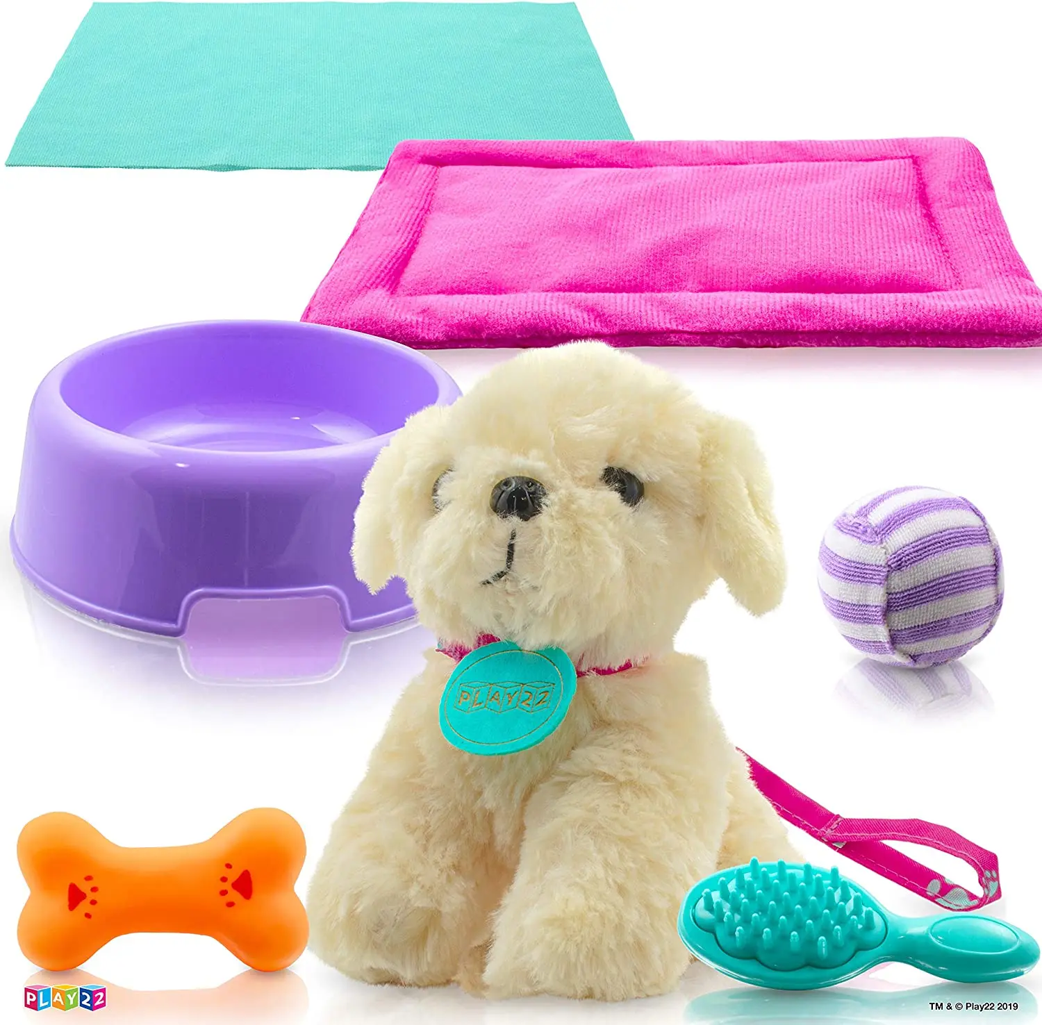 Plush Stuffed Puppy Dog 9 PCS Set for Baby Doll Accessories Fits for 18’’ American Girl Dolls - Play22