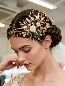 Luxury Bridal Headpiece with Sparkling Rhinestones, Clay Floral Design, Elegant Wedding Party Hair Accessory for All Seasons