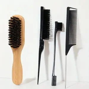 4-Piece Hair Styling Set Men's Beard Comb  Back-of-Head Brush, Women's Hair Slicking Comb, Barber Fade Combs, Barber Tools  Accessories - Salon  Travel Essentials