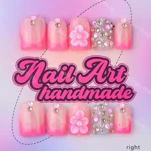 Delicatething Y2K Style Nail Set, Handmade Square Duckbill Nails, 4 Sizes XS S M L, Perfect Gift for Girls, Includes Jelly Glue Crystal Stick