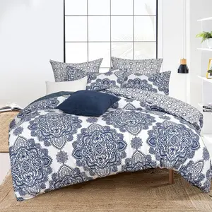Ultra Soft Paisley King Size Duvet Cover, 3 Pieces Printed Bedding Set, Comfy Farmhouse Pattern Duvet Cover Set with 2 Pillow Shams, Zipper Closure and 8 Ties, 104"x90", Royal Blue & White