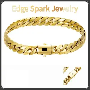 Edge Spark Jewelry 14K Gold-Plated Bracelet Boasts Sophistication and Sturdiness. Sweatproof, Tarnish-Resistant, and Skin-Friendly, it Comes in Sizes 7" and 8". Ideal for Daily and Formal Occasions, it Infuses Every Outfit with a Hint of Glamour.