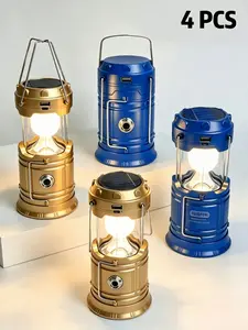 4-Pack Collapsible Portable LED Camping Lantern Lightweight Waterproof Solar USB Rechargeable Flashlight for Indoor/Outdoor Emergency Use