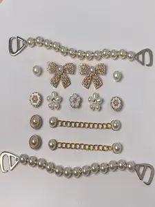 Fashion Shoe Accessories Set, Cute Butterfly Knot, Pearl Rhinestone Chain, Decorative Charms for Women Shoes, Bling Shoe Charms