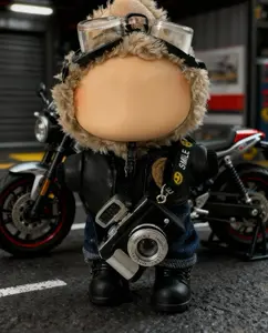 Labubu 5pcs Set Clothes for labubu PU Jaket Goggles Flash Camera Shoes Denim Doll Accessories Stylish Outfit Enhancer