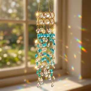 Suncatchers for Window  Decor, Prism Rainbow Maker with Chain & Hook, Ornament for Ceiling, Garden, , Indoor & Outdoor Decoration, Blue