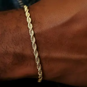 GLD Rope Bracelet in Yellow Gold 4mm | 18k Gold Plated Twisted Design 6" to 9" Lengths Lifetime Guarantee Jewelry Perfect Gift