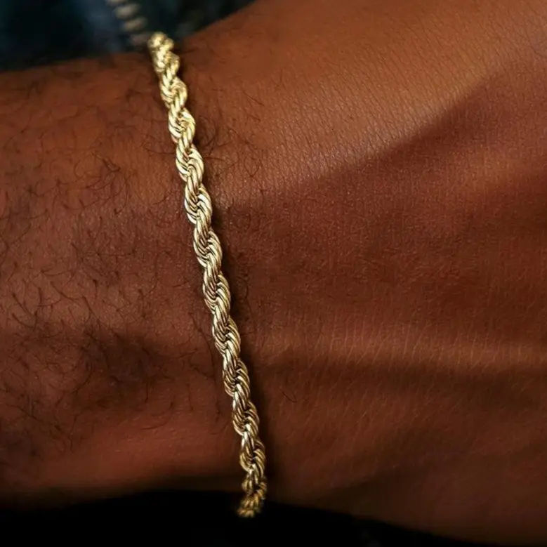 GLD Rope Bracelet in Yellow Gold 4mm | 18k Gold Plated Twisted Design 6" to 9" Lengths Lifetime Guarantee Jewelry - Perfect Gift