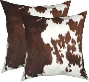 Western  Pillow Covers 2 count Brown Cowhide Throw Pillows Cover 18x18 inch Rustic Country Decorative Soft Farm   Pillow Case for Home Couch Bed Sofa Decor