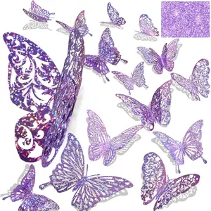 60 count 3D Sequined Purple Butterfly Wall Decor Stickers, Butterfly Decorations 5 Styles 3 Sizes, Holographic Butterflies Decor Butterfly Backdrop for  Dorm Room Wedding Decor(Sequined Purple)