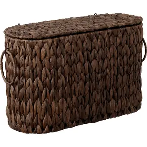 Bathroom Toilet Paper Storage Holder with Lid, Wicker Toilet Paper Basket for 6 Regular Rolls, Slim Basket Organizer with Handles, Water Hyacinth Storage Baskets for Bathroom, Brown