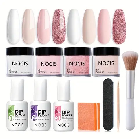 Nail Art Kit, 11pcs/set Pink Series Nail Dip Powder & Functional Gels, Professional Nail Art Kit for Beginners & Professionals, Nail Art Products