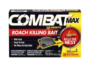 Combat Max 12 Month Roach Killing Bait, Small Roach Bait Station, Child-Resistant, 18 Count