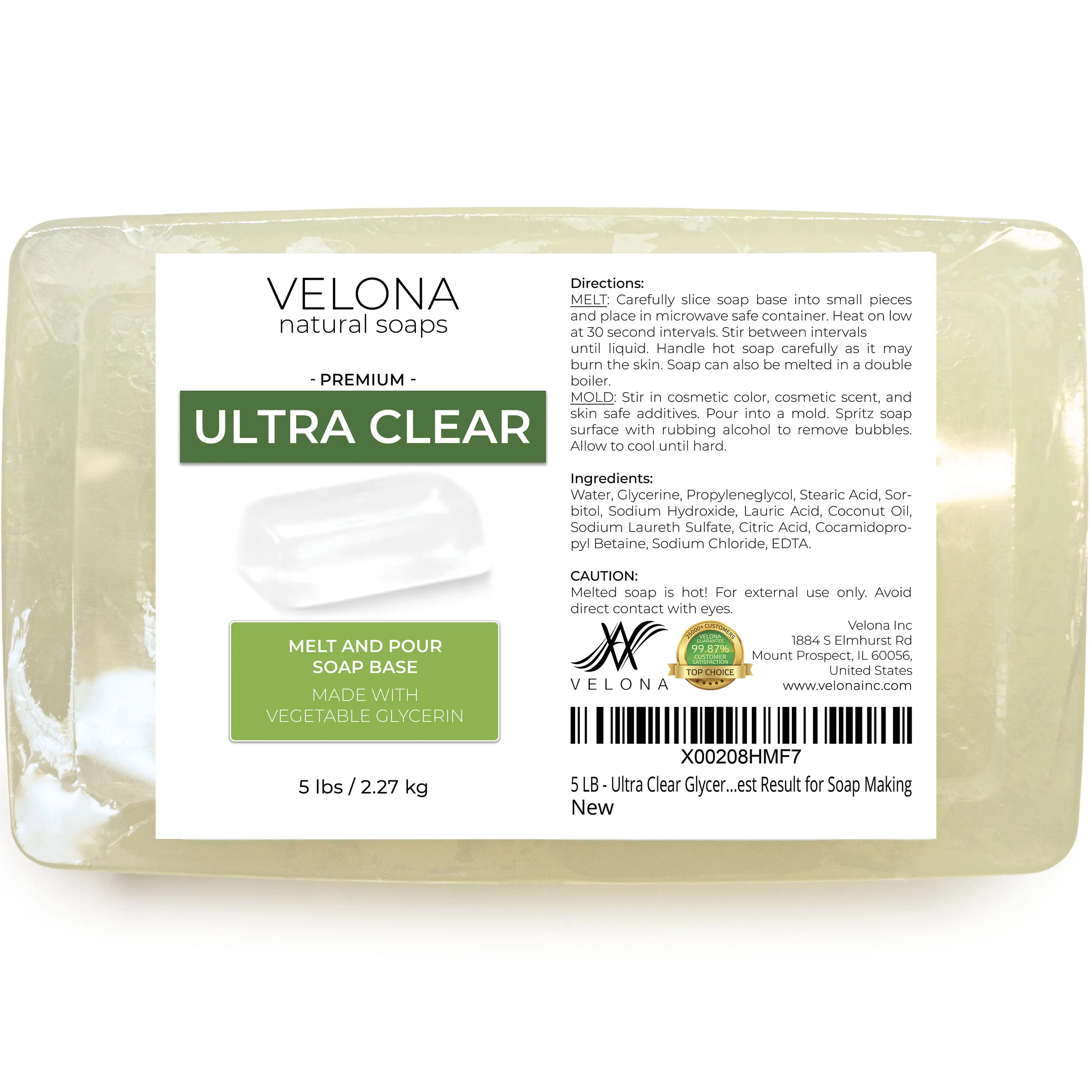 5 LB - Ultra Clear Glycerin Soap Base by Velona | Melt and Pour | Transparent Natural Bar For The Best Result for Soap Making