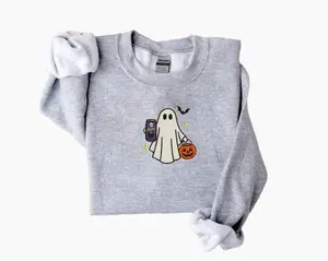 Embroidered Cute Alani Energy Drink Sweatshirt, Funny Halloween Little Ghosts Drink Crewneck, Halloween Gift For Soda Lover