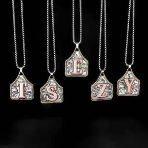 Handmade Cow Tag Necklace with Copper Initial A-Z Letter Pendant Necklace Mens Womens Capital Letter Stainless Steel Box Chain 22inch Black Friday Modern Fashion Accessories