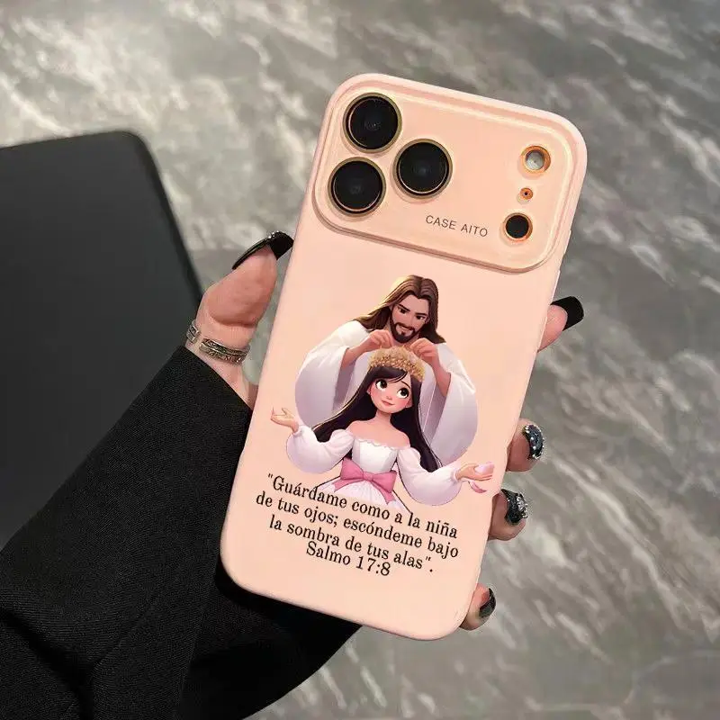 Divine Crown Blessing Pattern Dopamine Ins Style Solid Color Phone Case with Ultra Skin friendly Touch All Inclusive Lens Phone Case Suitable for Apple 17 16 15 14 13 12