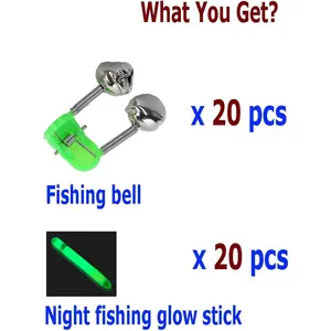20 Pcs Fishing Bells for Rods Comes with 20 Fishing Glow Sticks Fishing Bite Alarm Indicator