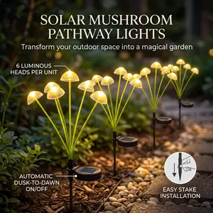 Solar Mushroom Pathway Lights (4-Pack) - 6-Head Warm LED Fairy Garden Stakes, Auto On/Off Waterproof Yard Decor, Auto On/Off Solar Decorative Lights for Backyard, Patio, Pathway & Party,decorative lamp,night light,solar outdoor lights,sunsetlamps