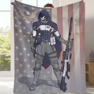 Tactical Soldier Flannel Blanket Patriotic American Flag Military Hero Print UltraSoft Lightweight Plush Warmth Perfect For Living Room Couch Bedding Outdoor Camping Gear Unique Independence Day Gift
