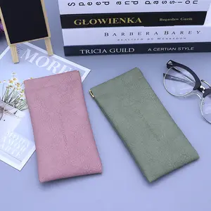 Self-closing glasses pouch, portable, solid color, simple leather sunglasses case, unisex eyeglass cover with elastic pocket